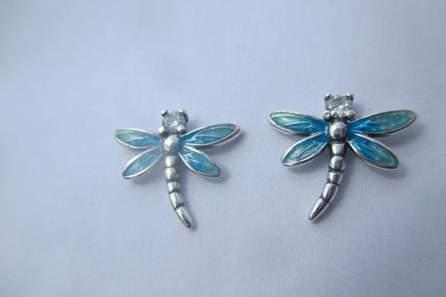 Silver enamel dragonfly stud earrings