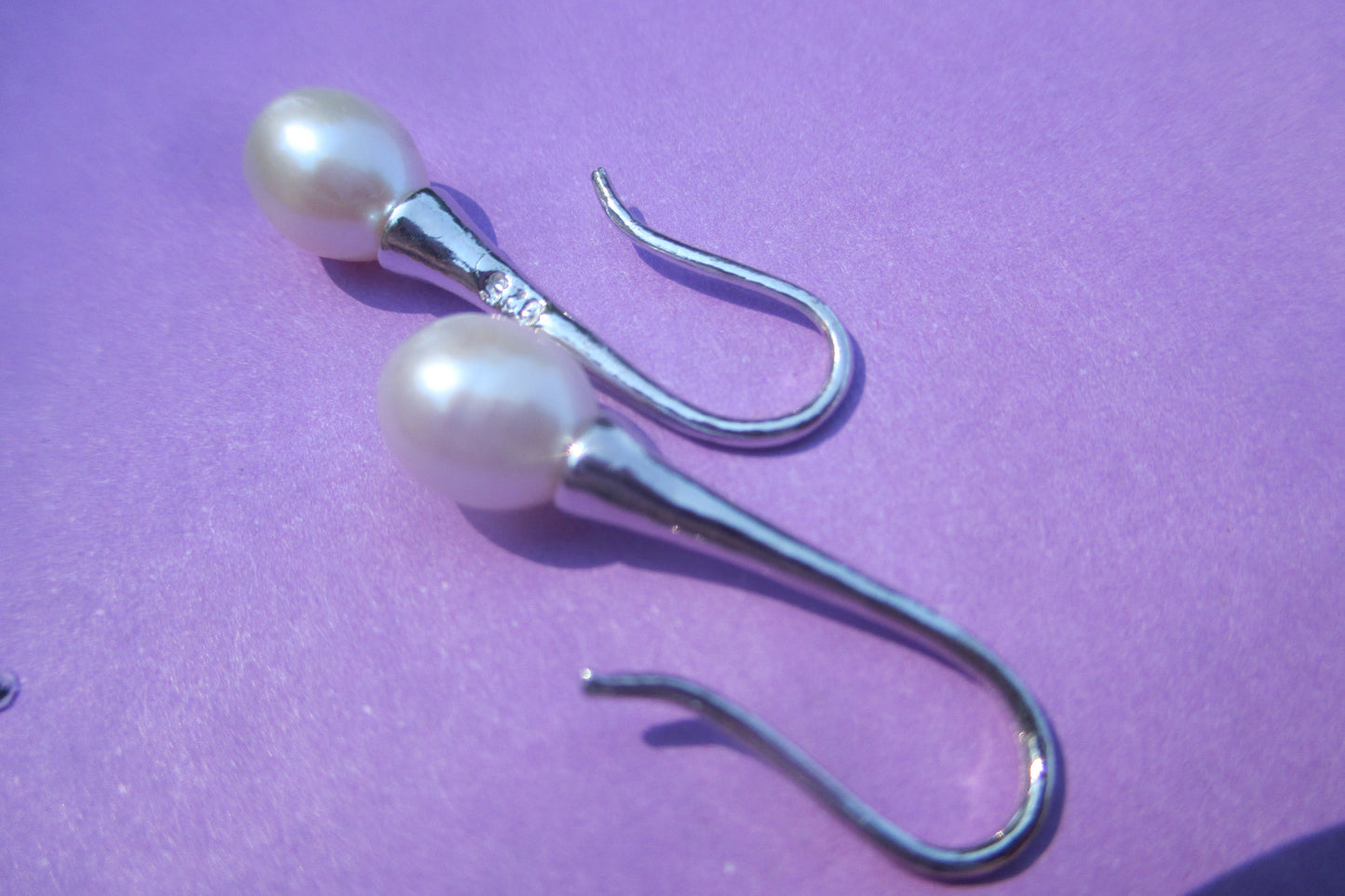 White pearl hook earrings