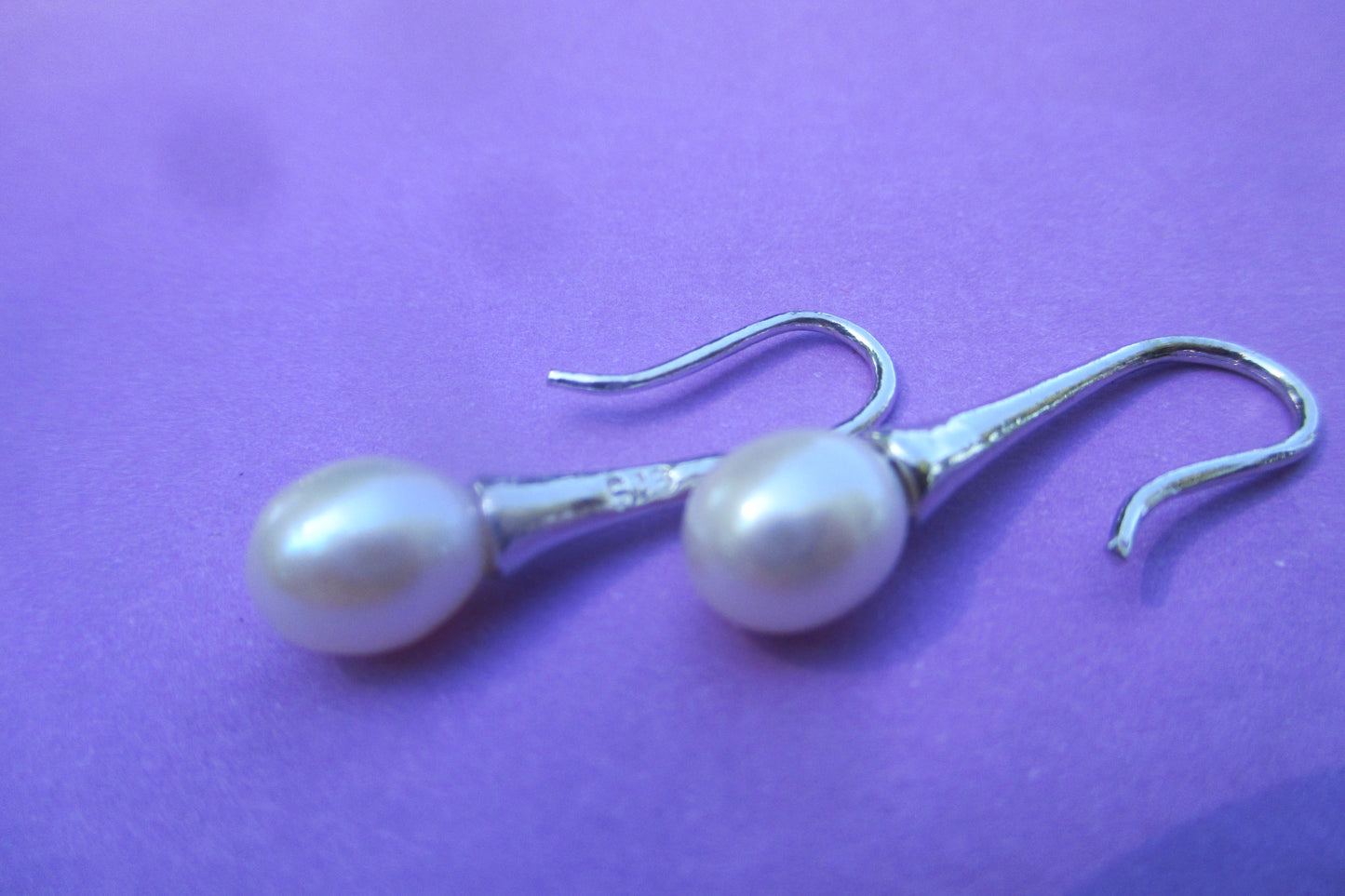 White pearl hook earrings