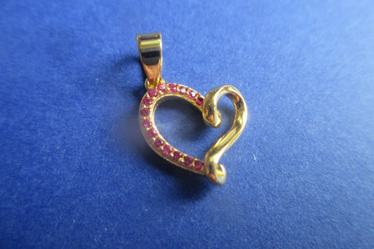 Gold plated Heart pendant with RED accents