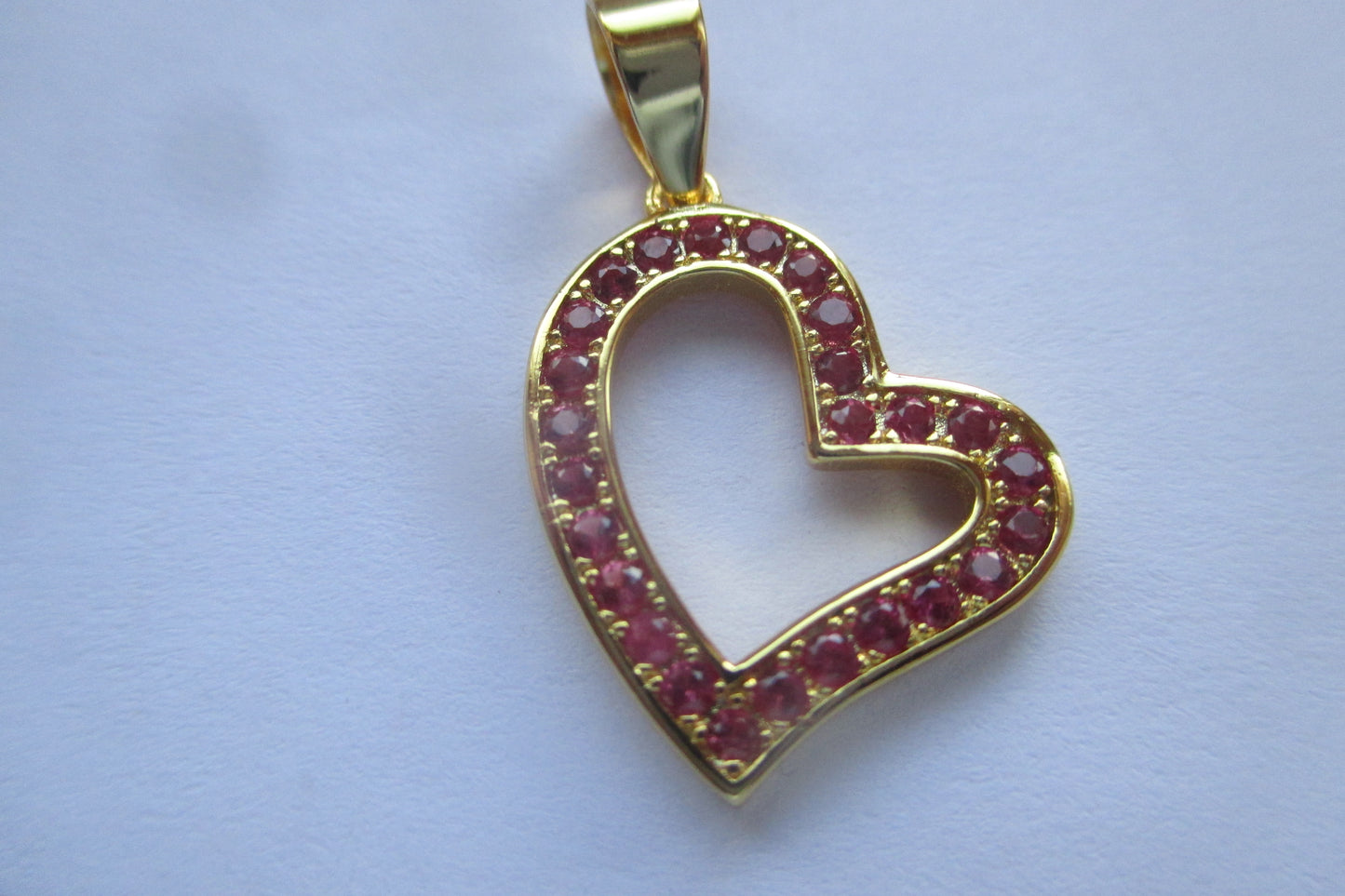 Gold plated curved Heart  pendant with RED accents