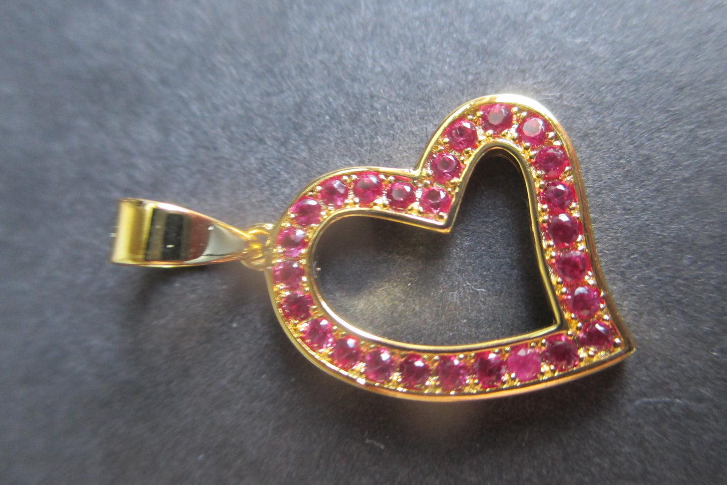 Gold plated curved Heart  pendant with RED accents