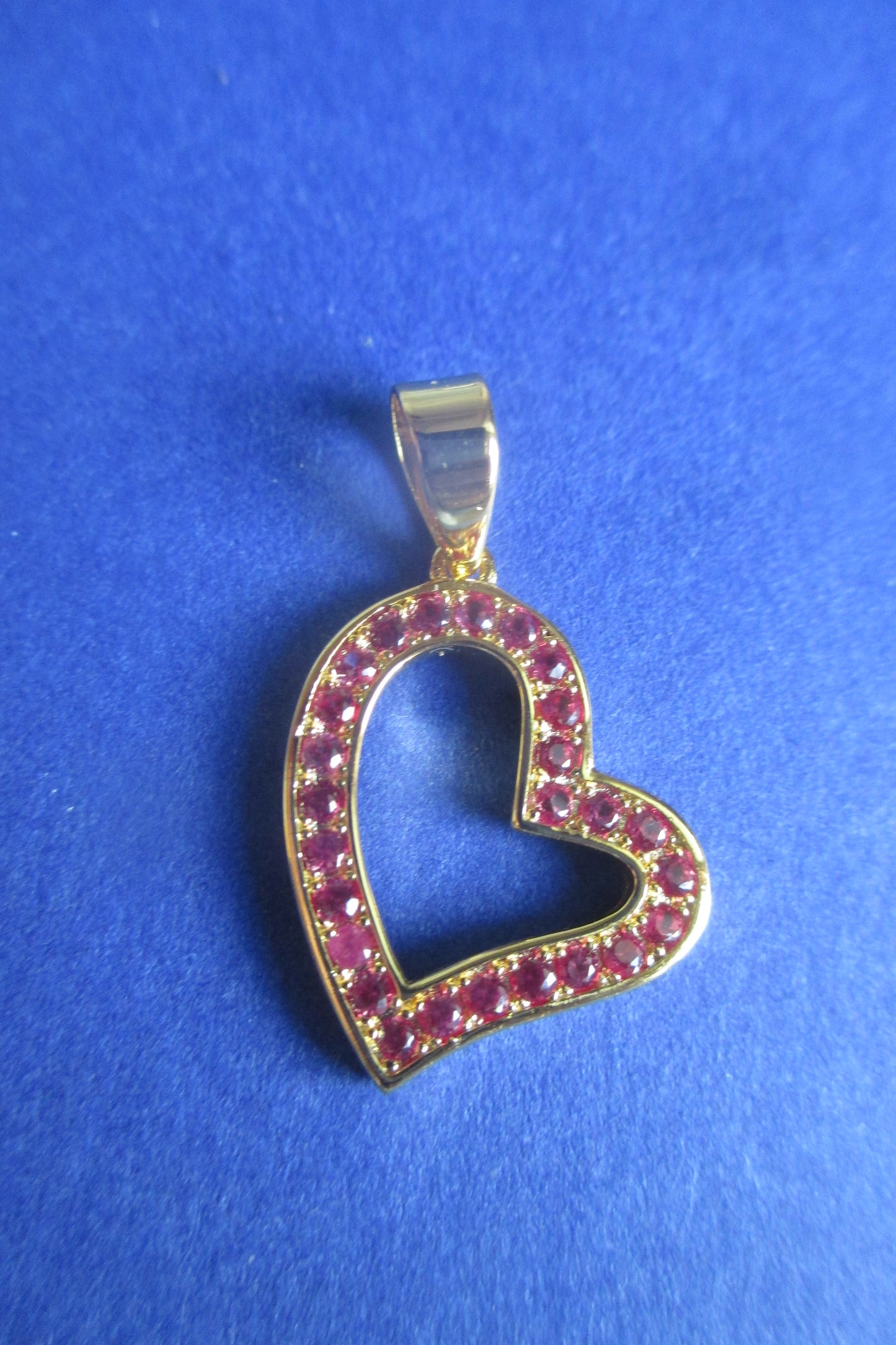 Gold plated curved Heart  pendant with RED accents