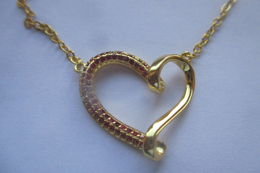 Gold plated curved Heart pendant with RED accents