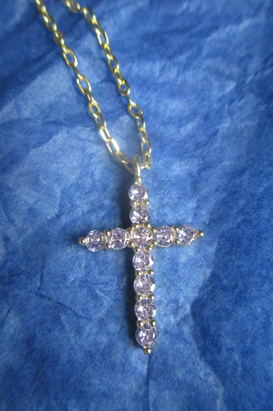 Gold plated violet stone cross pendant