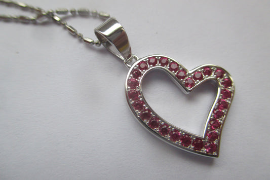 Silver heart with red accent pendant