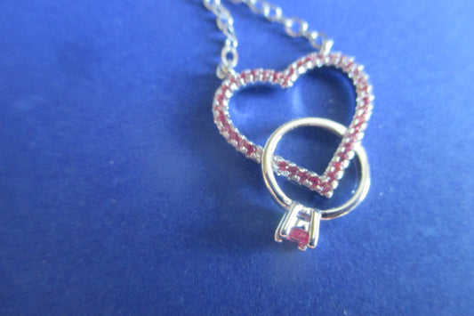 Silver heart RING  with red accents pendant