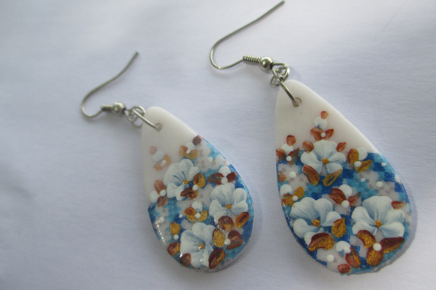 Floral hand painted hook earrings