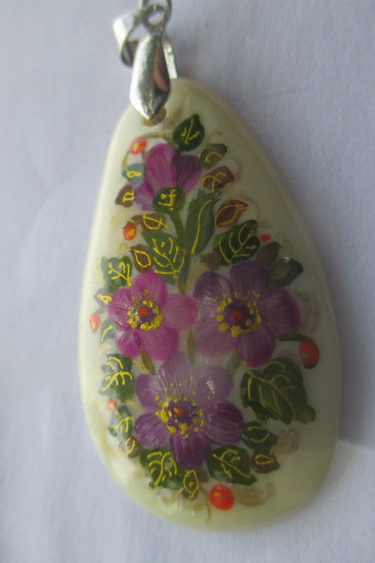 Flowers hand painted pendant