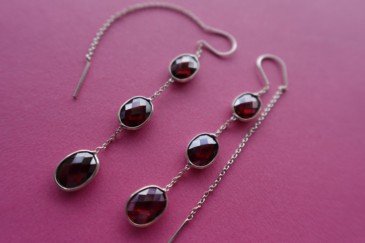 Garnet drop silver earrings