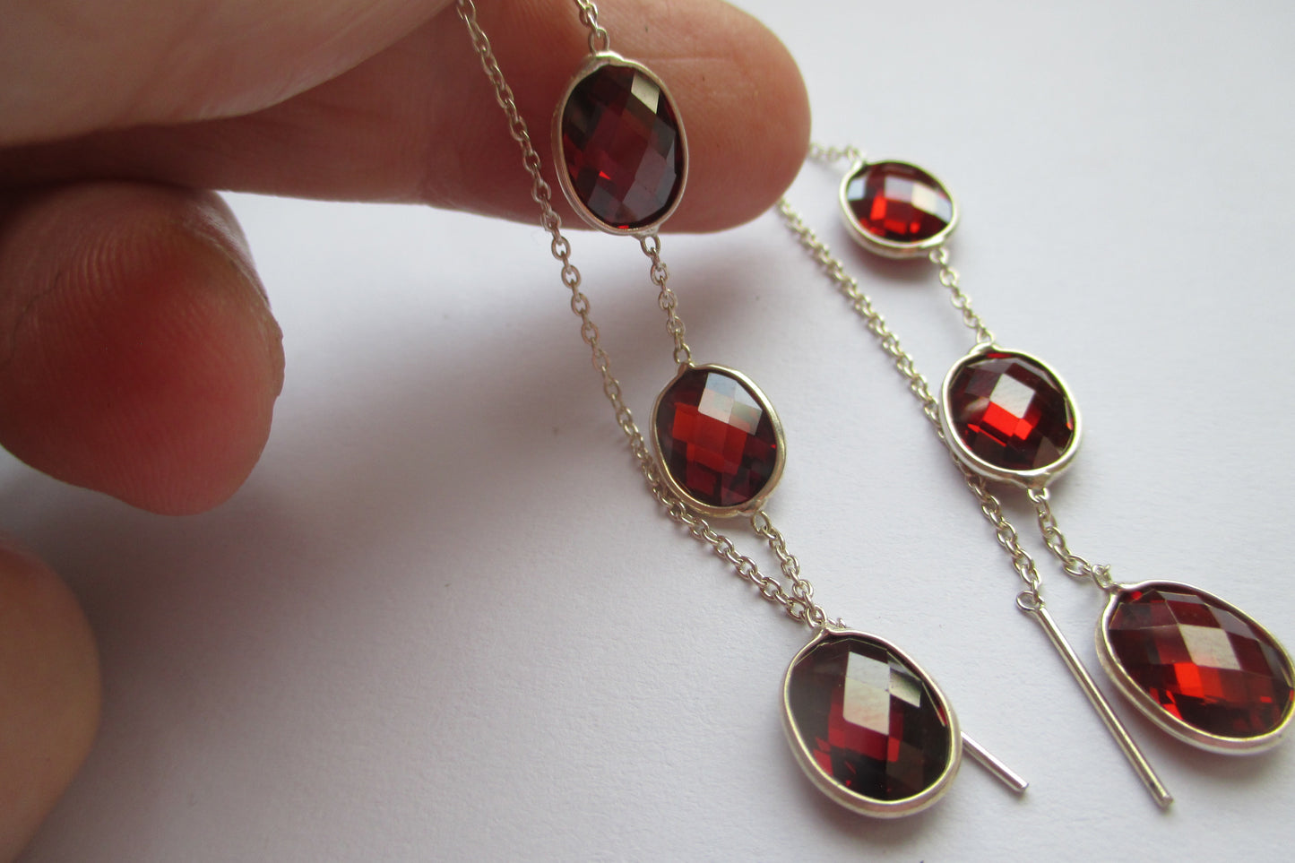 Garnet drop silver earrings