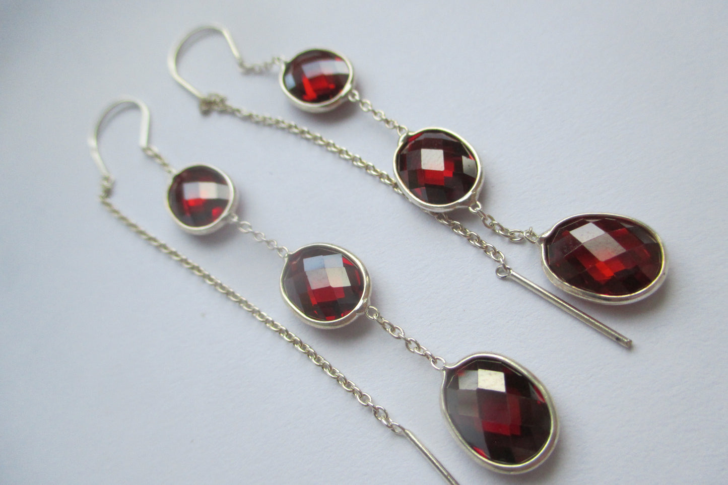 Garnet drop silver earrings