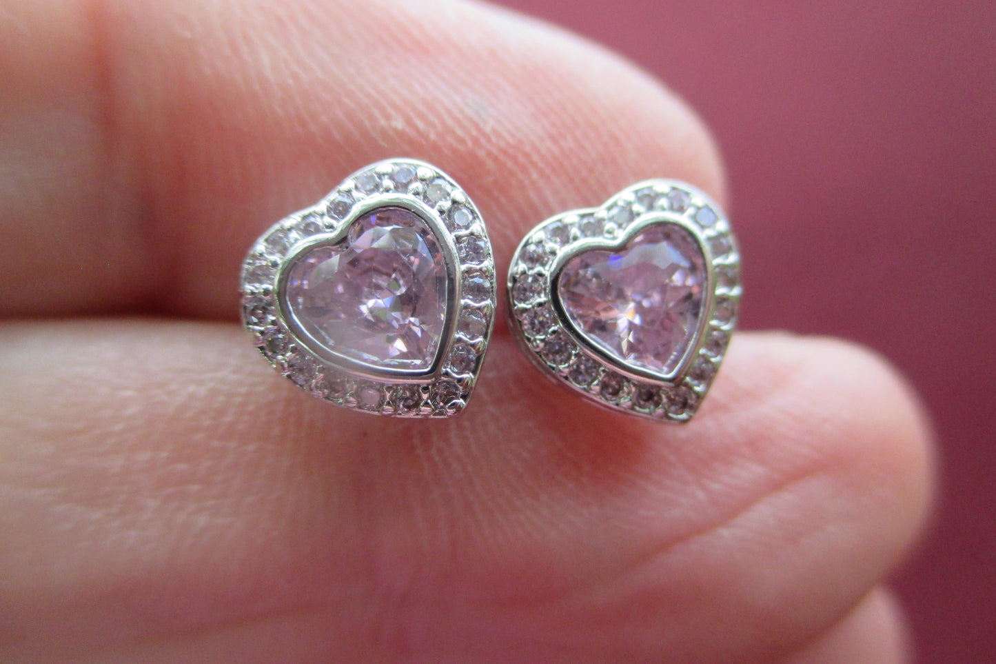 Pink topaz heart stud earring