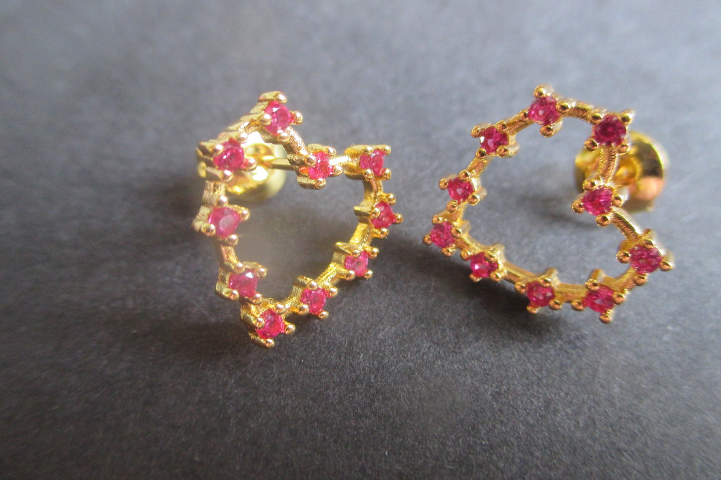 Gold plated silver heart stud earrings