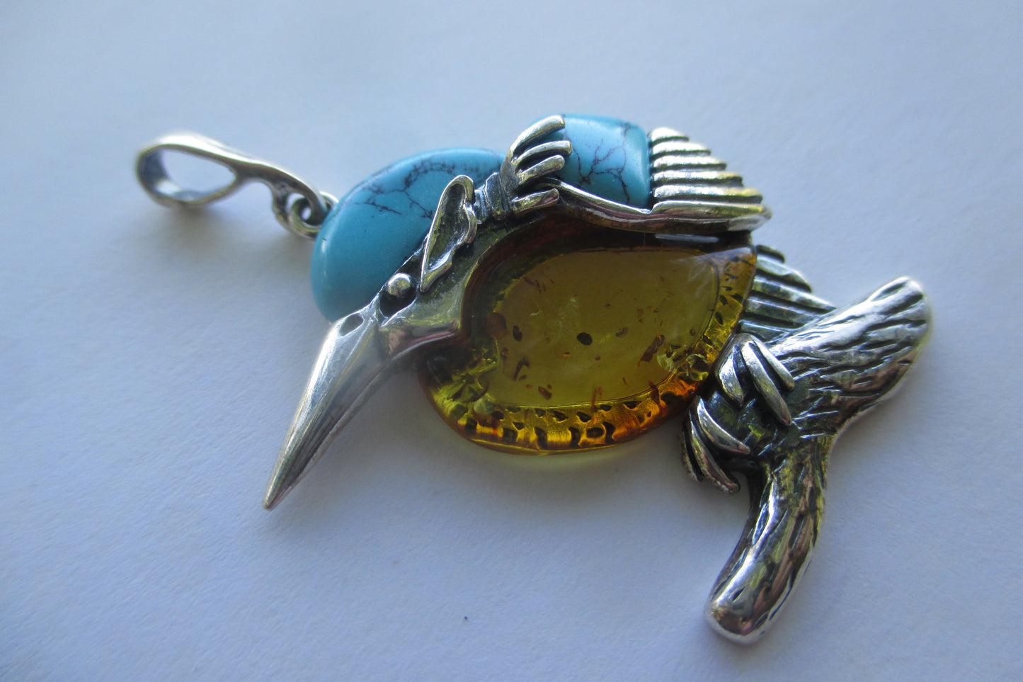 Amber Kingfisher pendant