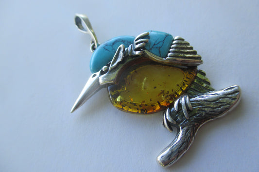 Amber Kingfisher pendant