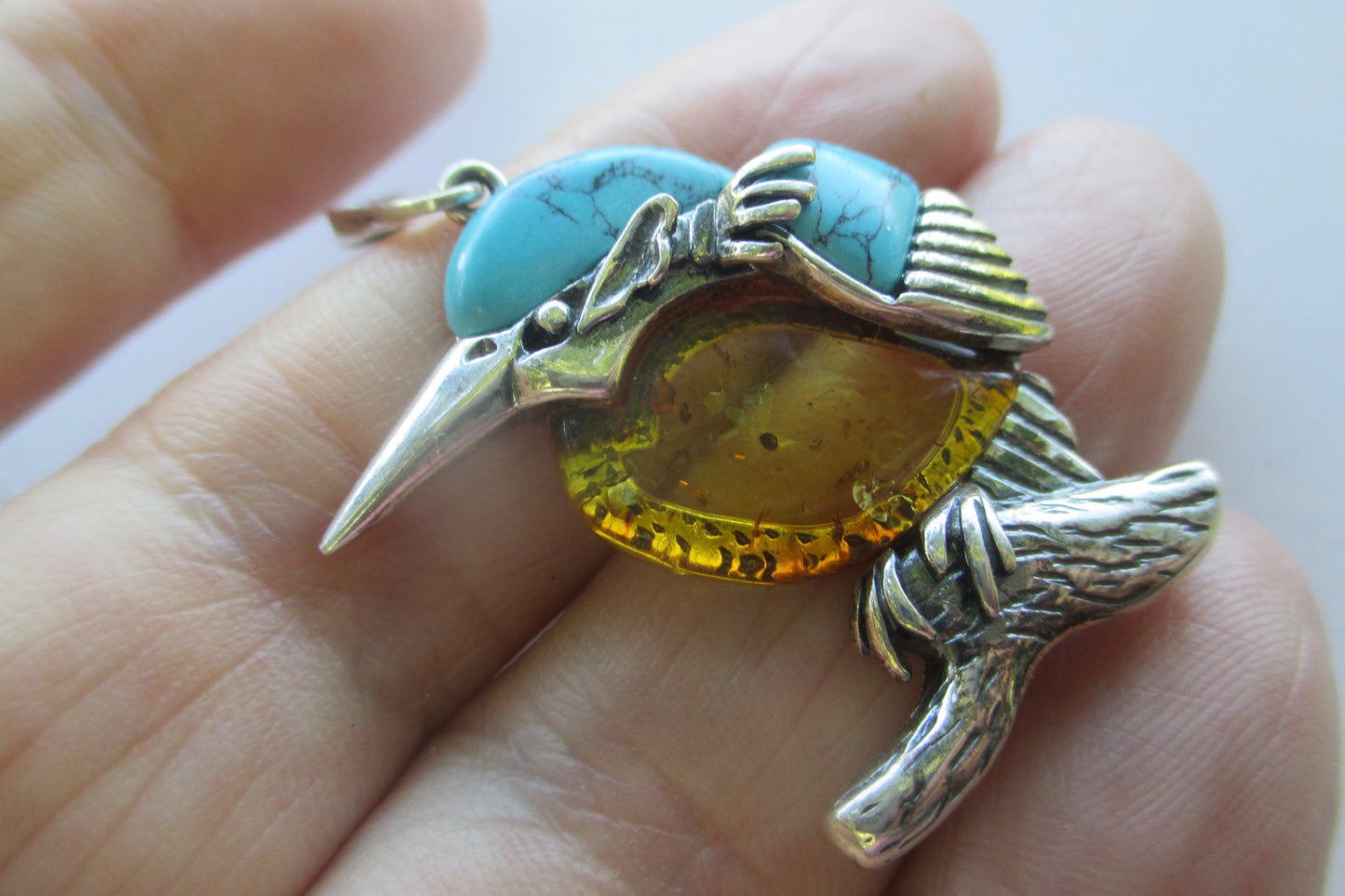 Amber Kingfisher pendant