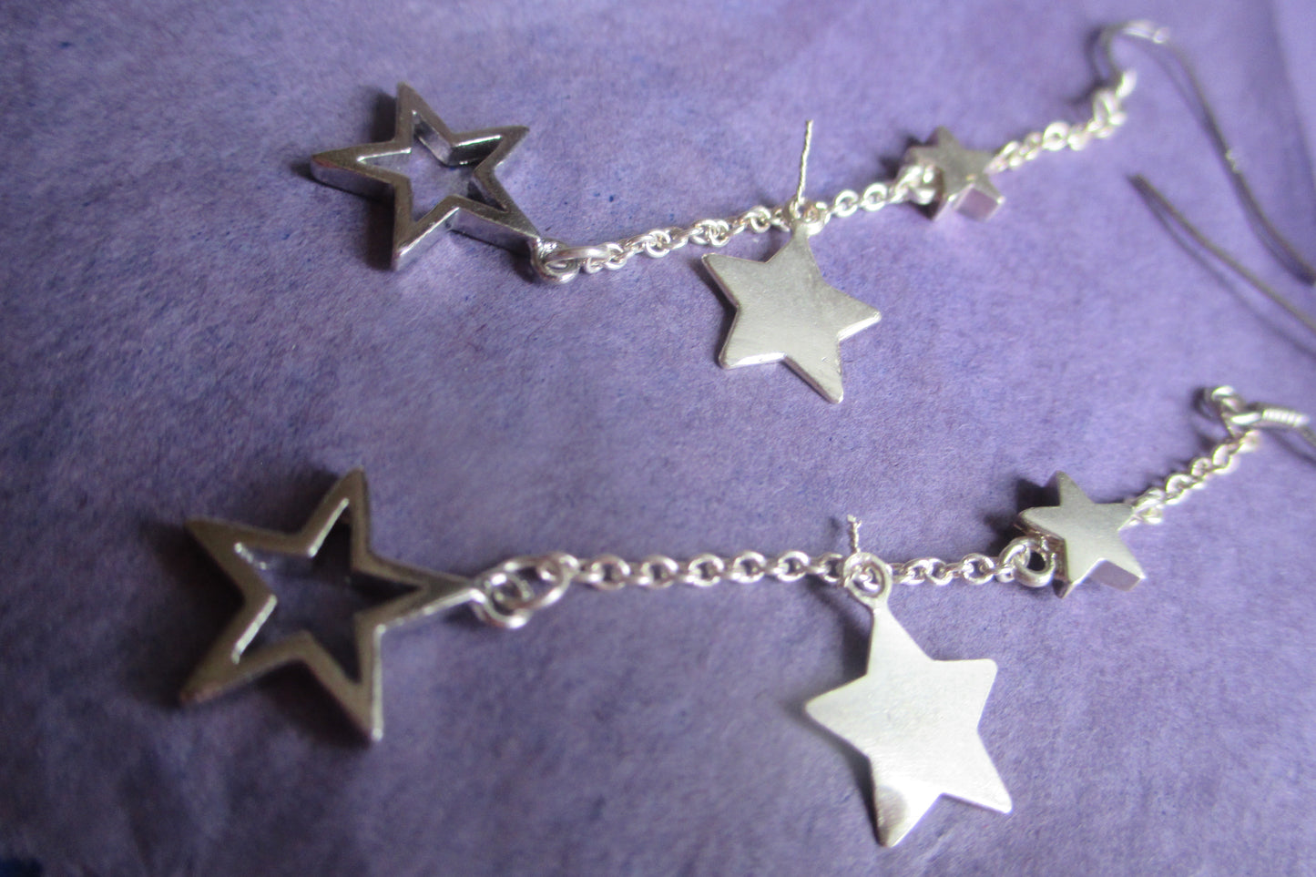 Silver stars hooks earrings