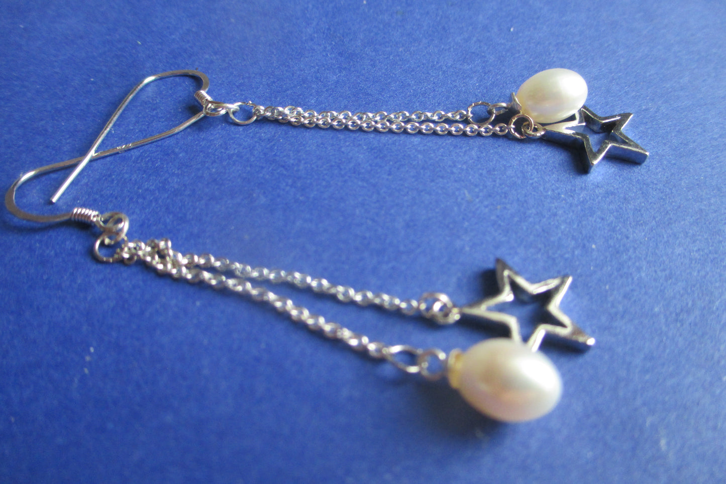 Silver stars and pearls hook earrings