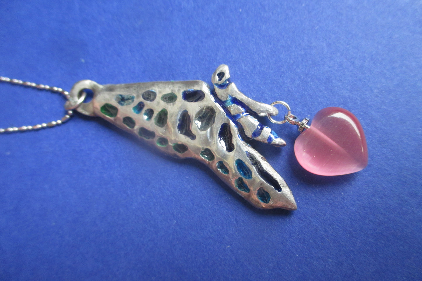 Silver Butterfly pendant with Venetian glass heart