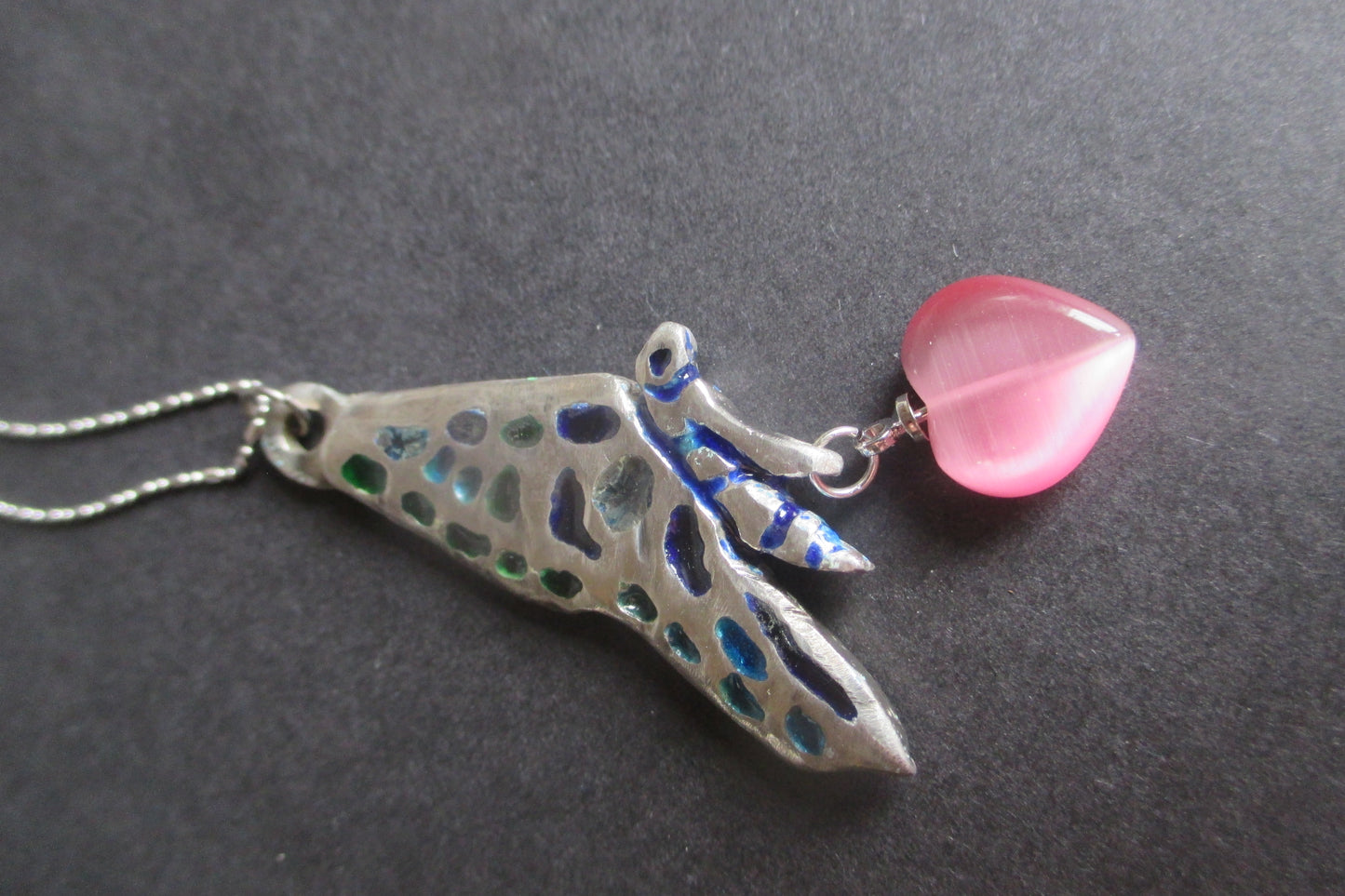 Silver Butterfly pendant with Venetian glass heart