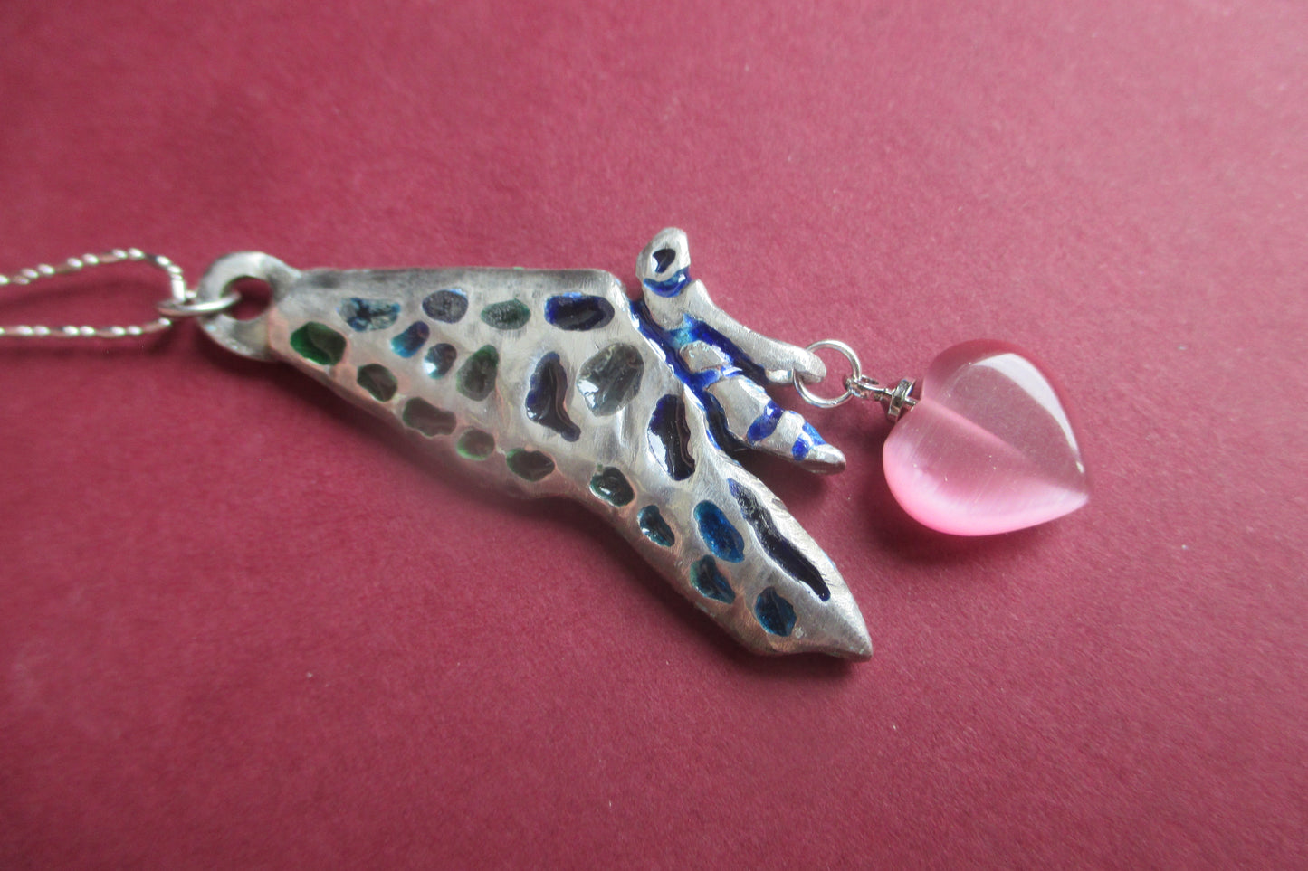 Silver Butterfly pendant with Venetian glass heart