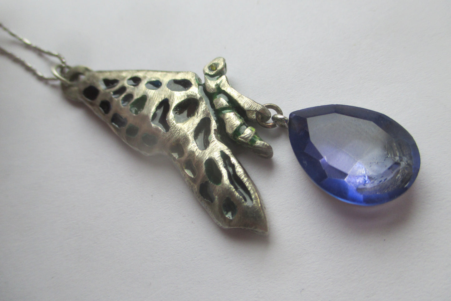 Silver Butterfly pendant with Venetian glass drop