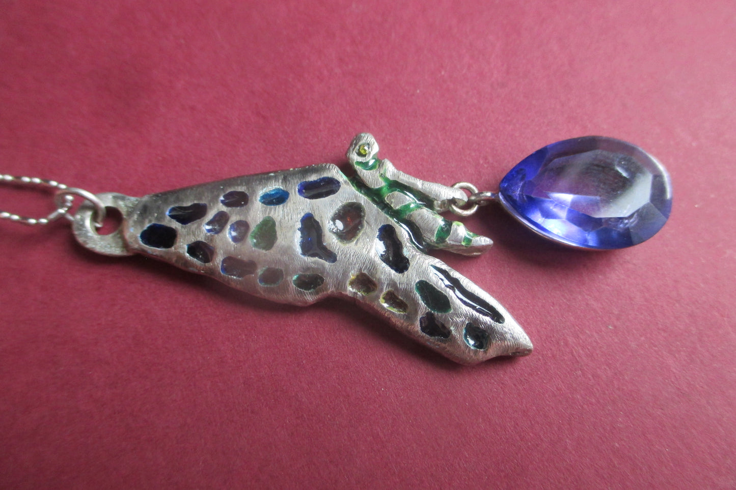 Silver Butterfly pendant with Venetian glass drop