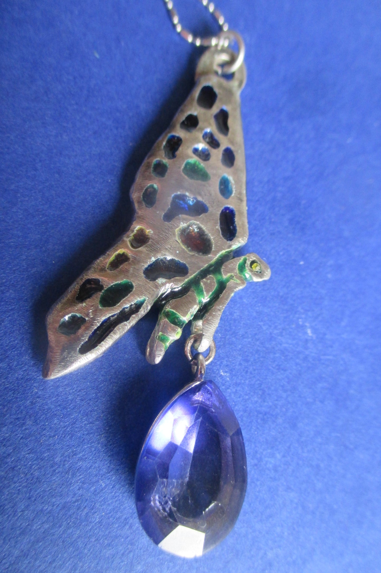 Silver Butterfly pendant with Venetian glass drop