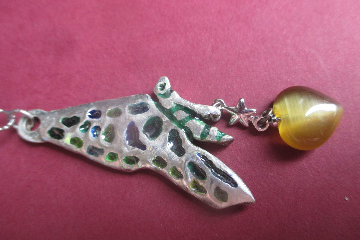 Silver Butterfly pendant with VENETIAN GLASS HEART