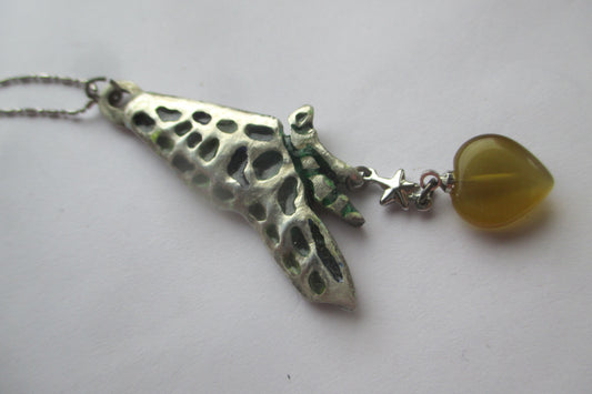 Silver Butterfly pendant with VENETIAN GLASS HEART