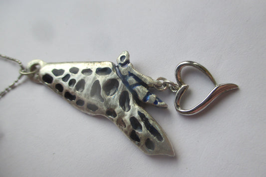 Silver Butterfly pendant with silver heart