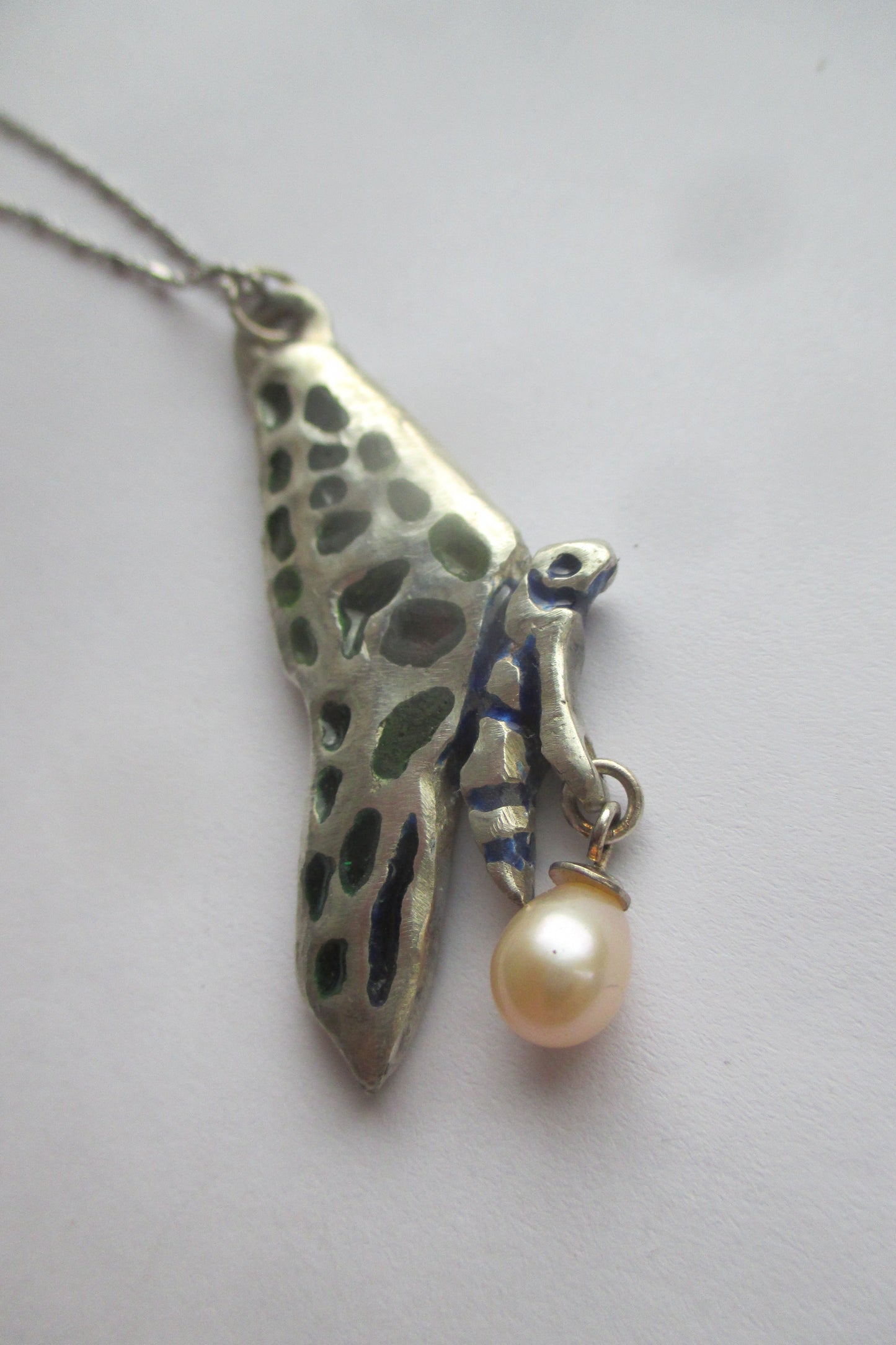 Silver Butterfly pendant with pink pearl