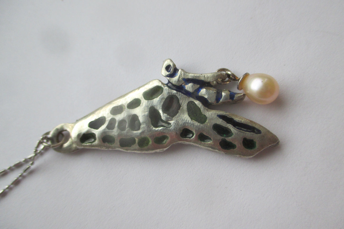 Silver Butterfly pendant with pink pearl