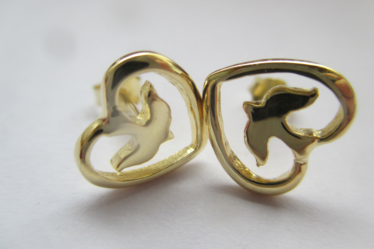 Gold plated silver Peace Dove stud earrings