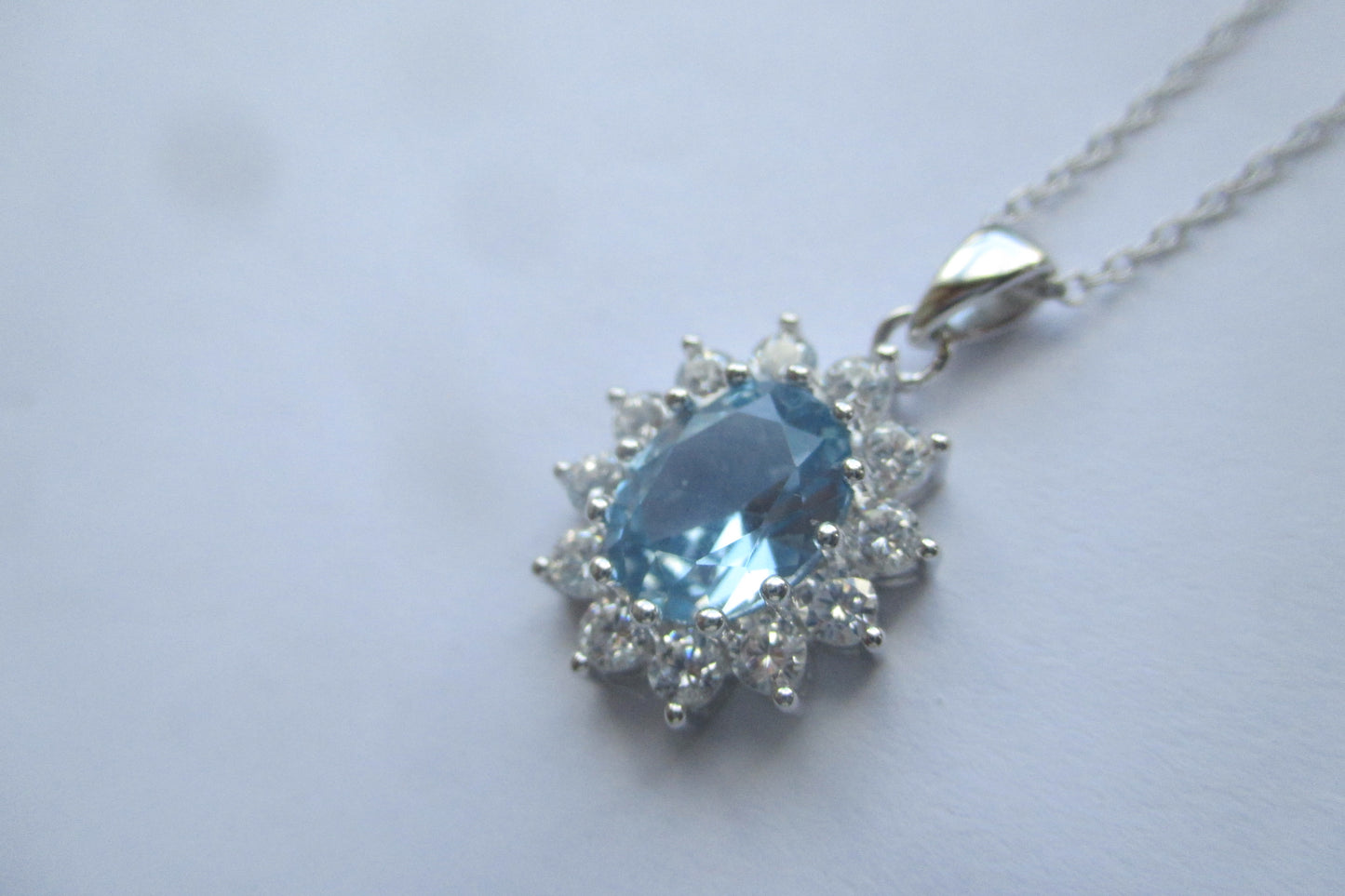 Sky blue zirconia silver pendant