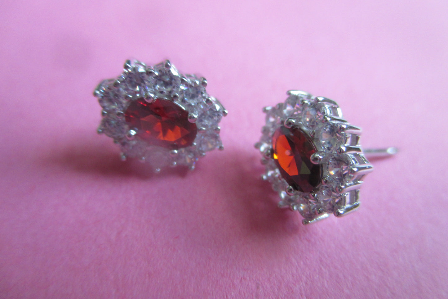 Silver garnet accent stud earrings