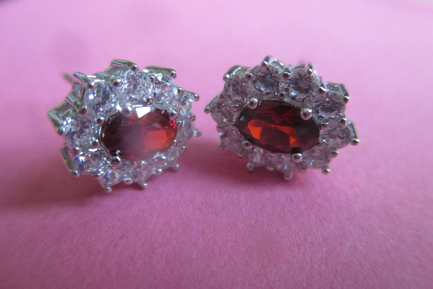 Silver garnet accent stud earrings