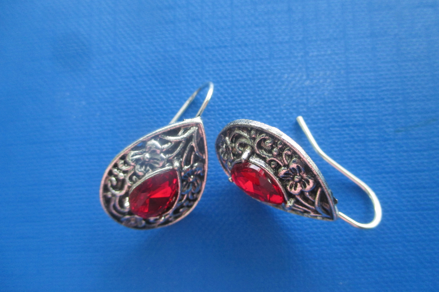 Red stone hoop earrings