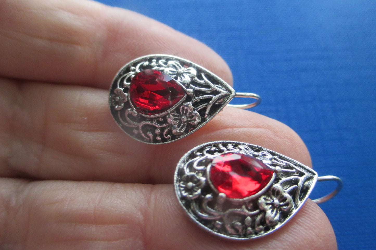 Red stone hoop earrings