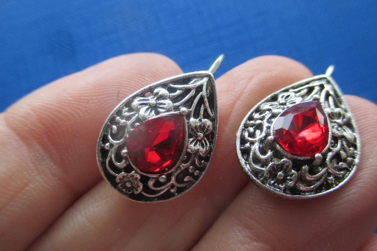 Red stone hoop earrings