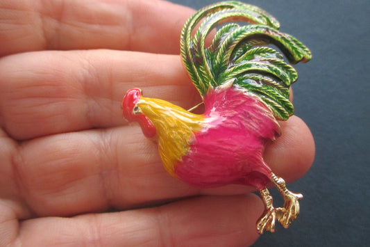 Enameled Rooster broach