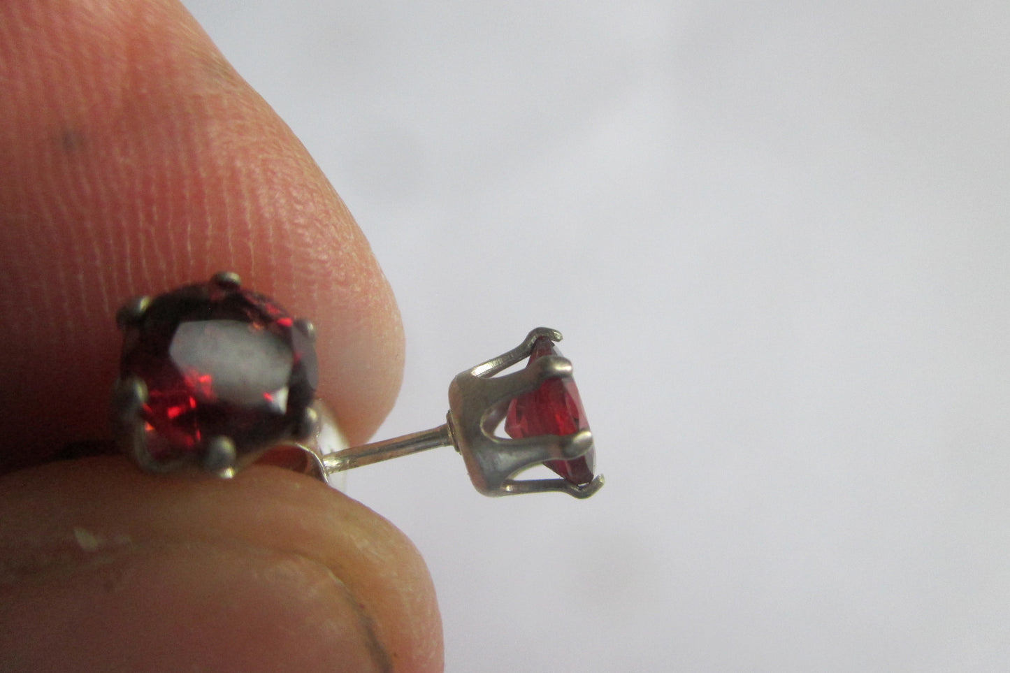 Silver stud red garnet earrings