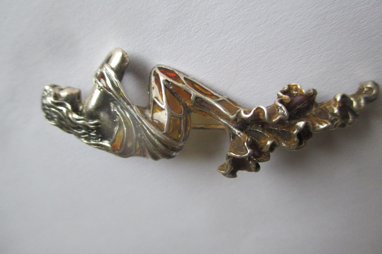 Silver Angel broach with plique-jour