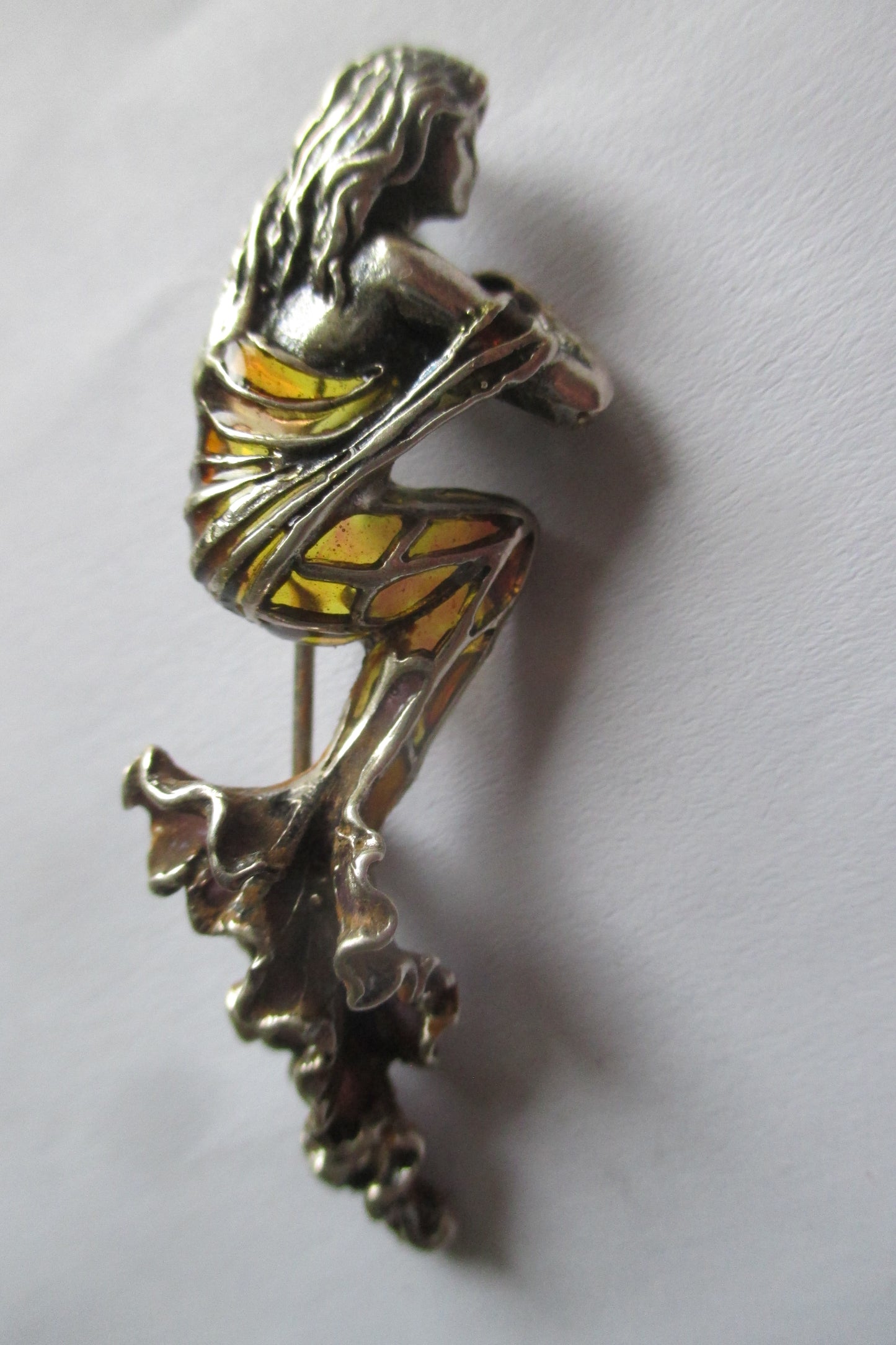 Silver Angel broach with plique-jour