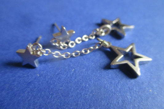 Silver stars stud earrings