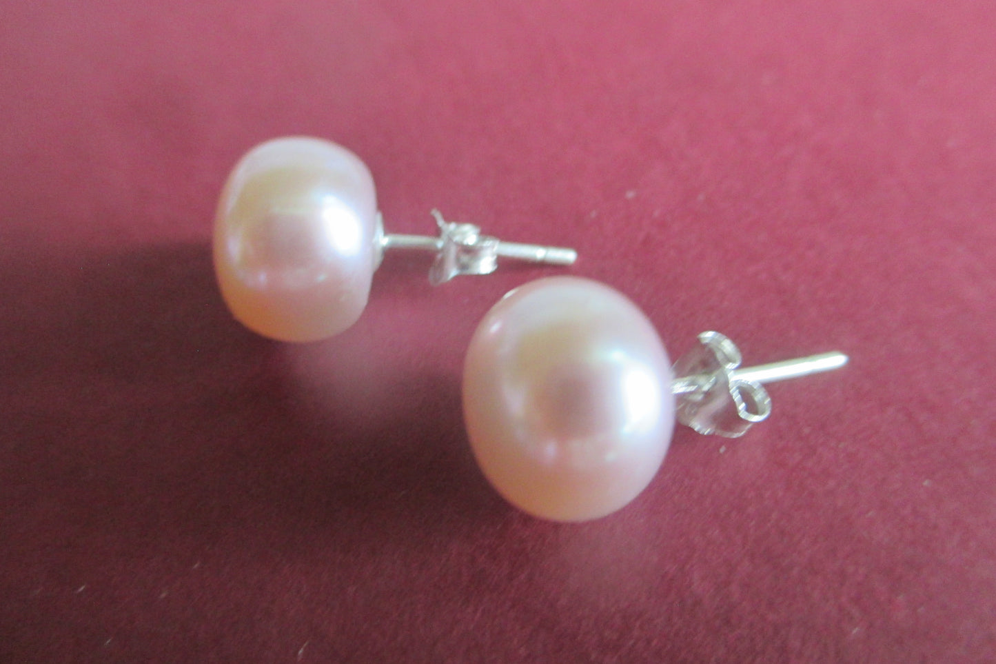 Lavender pearl silver stud earrings