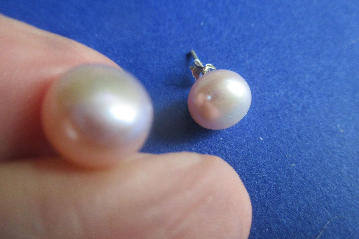 Lavender pearl silver stud earrings