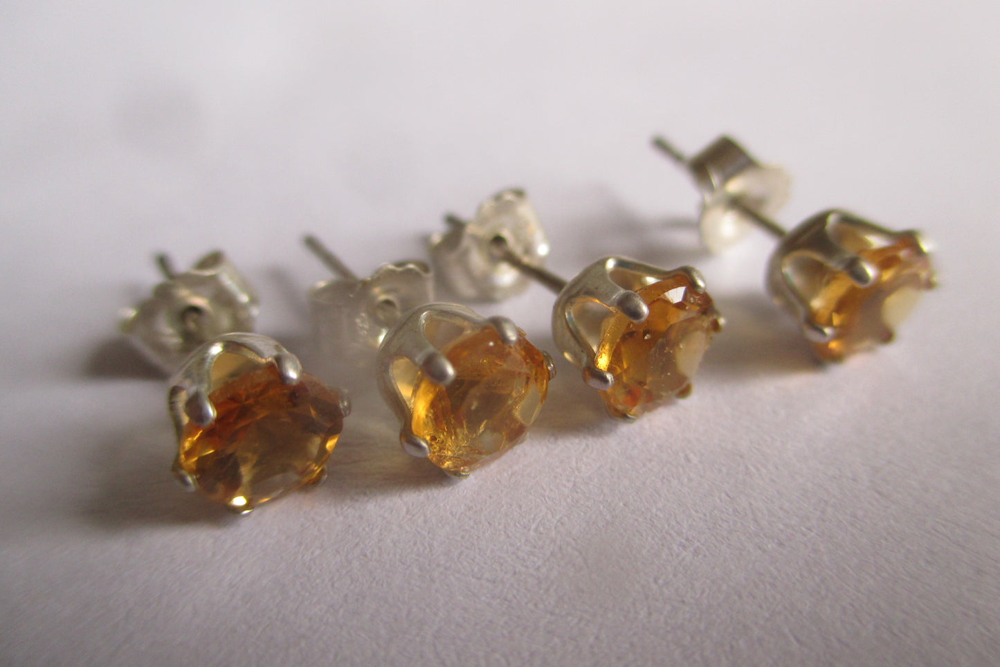 Silver stud citrine stone earrings