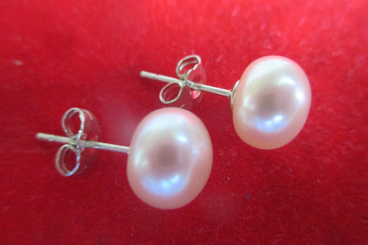 Pink pearl silver stud earrings